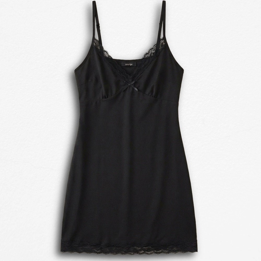 George Black Lace Trim Chemise Slip Dress Adjustable Straps Sleepwear Mini
